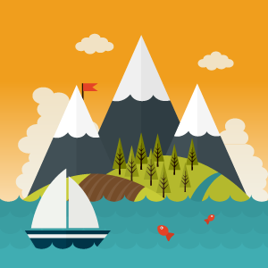 Εικονογράφηση: Βουνό, θάλασσα, καραβάκι.